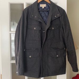Men’s Michael Kors dark grey wool coat.